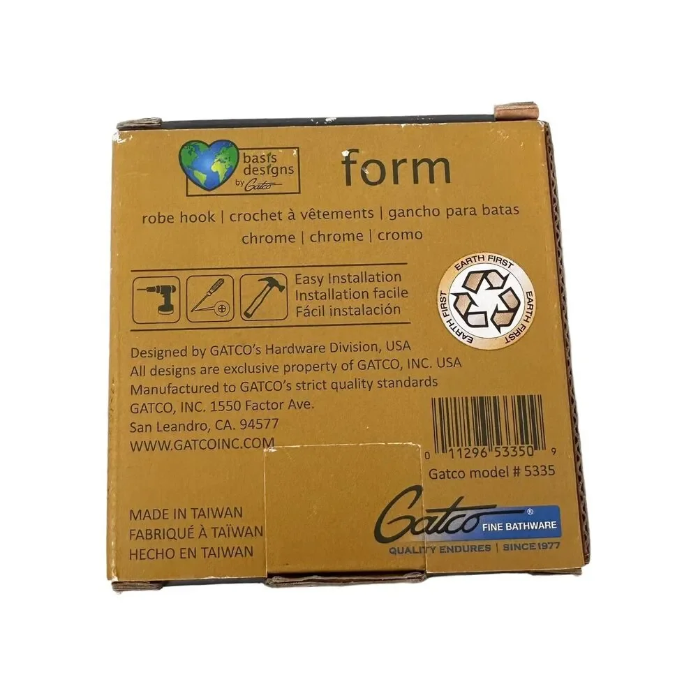 Gatco Basic Designs Form Robe Hook New In Box Model #5335 Silver Modern Simple